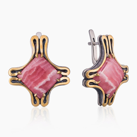 Серебряные серьги «Розовый Крест» с родохрозитом