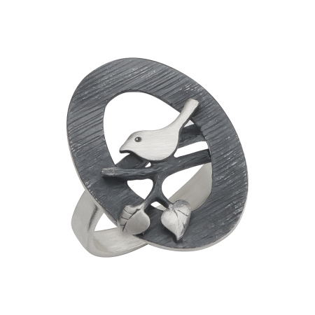 Кольцо из серебра «Птица на ветке»