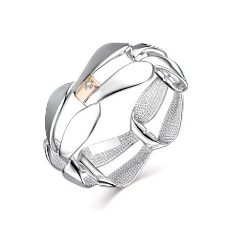 Кольцо серебряное с позолотой и бриллиантом «Цепь»