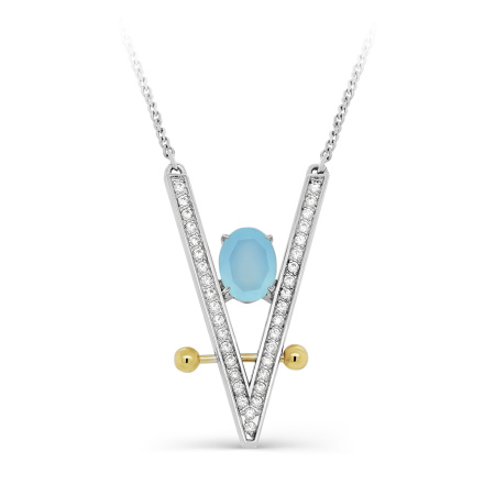 Серебряное колье с агатом и фианитами «Баланс»