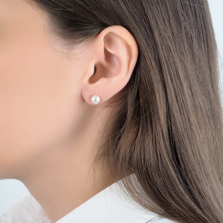 Серьги пуссеты серебряные с белым жемчугом