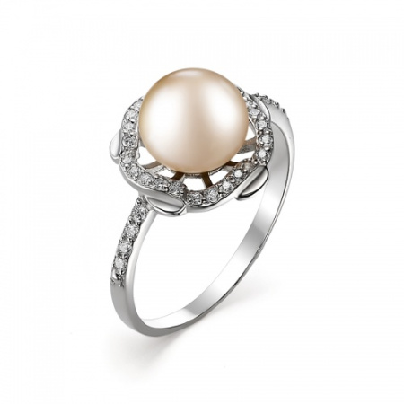 Кольцо из серебра с жемчугом и фианитами