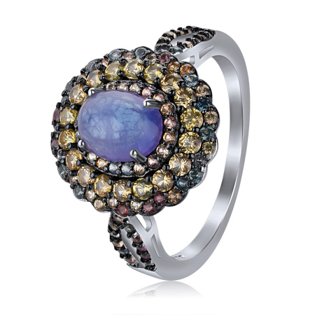 Кольцо из серебра с танзанитом и сапфиром