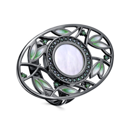 Кольцо из серебра с перламутром и фианитами «Ноктюрн»