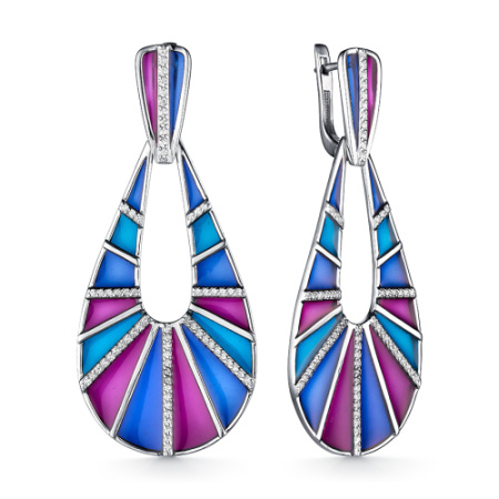 Серебряные серьги с эмалью и фианитами