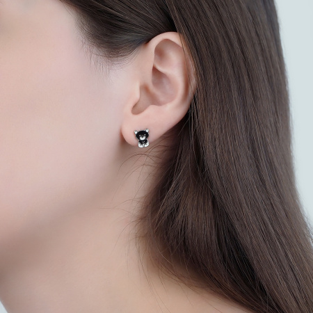 Серьги серебряные «Мишка» с эмалью