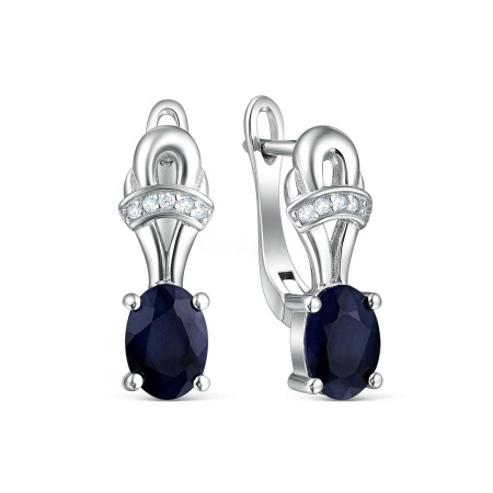 Серьги из серебра с сапфиром и фианитами