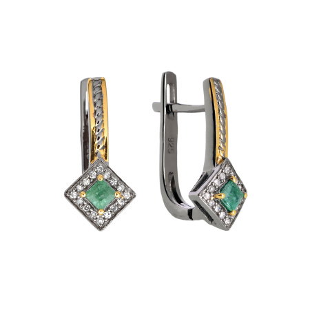 Серебряные серьги с изумрудами и бриллиантами