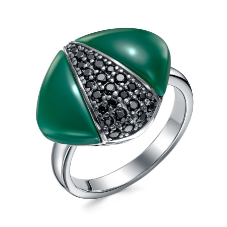Кольцо из серебра с зеленым агатом и фианитами