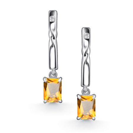 Серьги из серебра с бриллиантами и цитринами