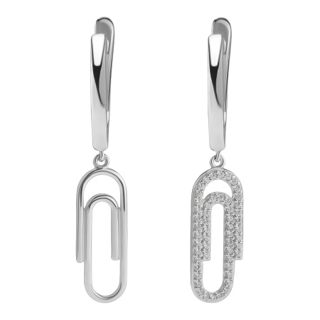 Серьги из серебра с фианитами «Скрепки»