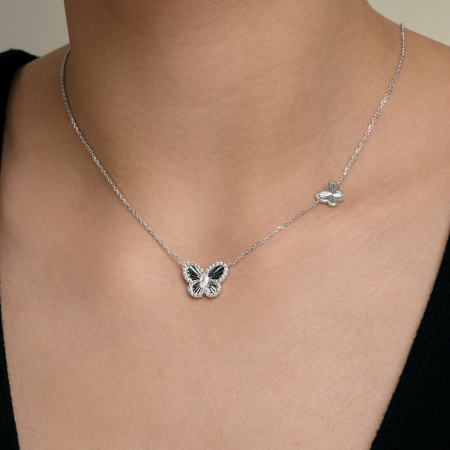 Колье из серебра с фианитами «Бабочки»
