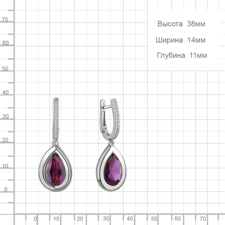 Серьги из серебра с наноаметистом и фианитами