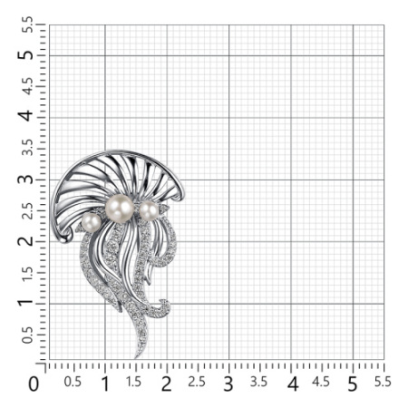 Серебряная брошь с жемчугом и фианитами «Морская медуза»