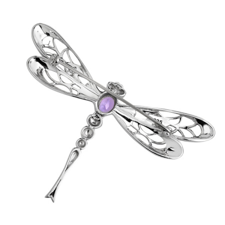 Серебряная брошь с аметистом и марказитами Swarovski