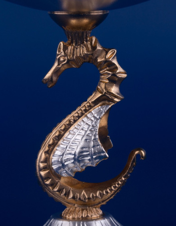 Икорница из серебра «Морской конек» с ложкой