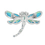 Брошь из серебра «Стрекоза» с витражной эмалью, топазами и зелеными кварцами