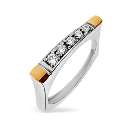 Серебряное кольцо с фианитами и золотом