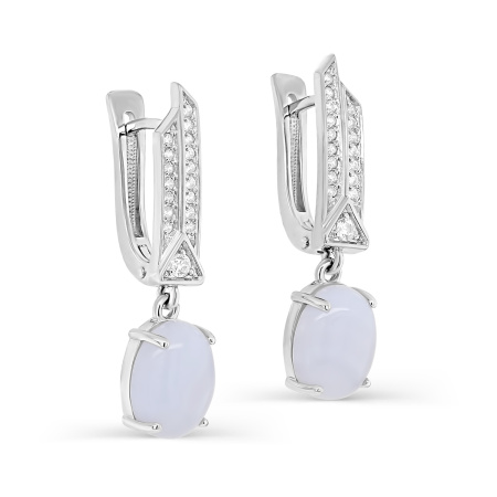 Серебряные серьги с агатом и фианитами