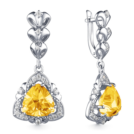 Серьги из серебра с цитрином и фианитами