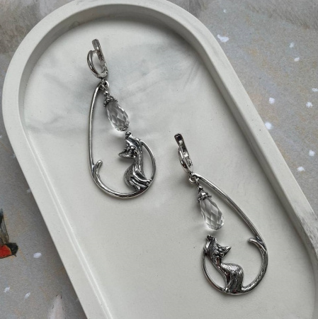 Серебряное серьги «Под фонарем» кот