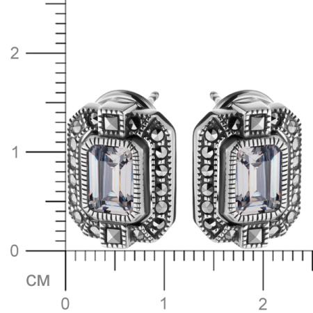 Серебряные серьги с фианитами и марказитами Swarovski