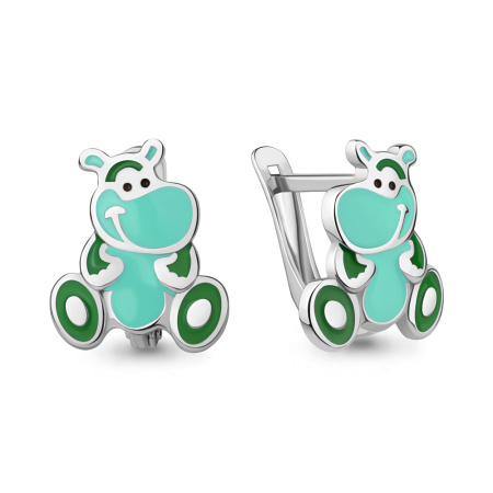 Серьги из серебра с эмалью «Бегемотик»