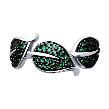 Серебряное кольцо с фианиатми «Лист»