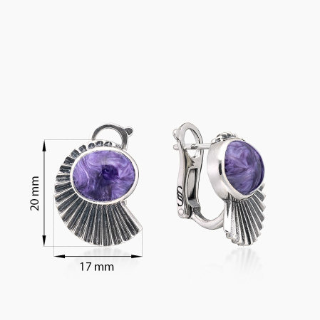 Серьги из серебра с камнем чароит
