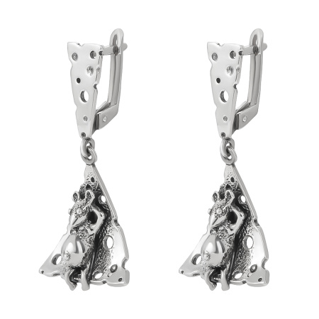 Серебряные серьги «Ланч» мышь и сыр