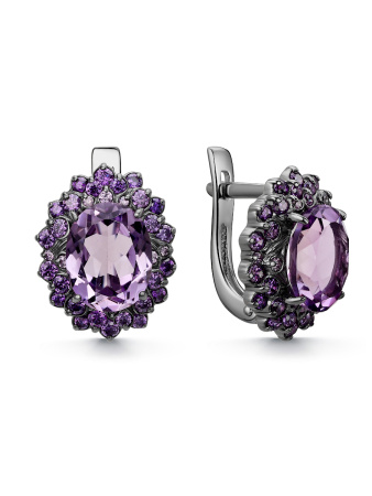 Серьги из серебра с аметистом и фианитами