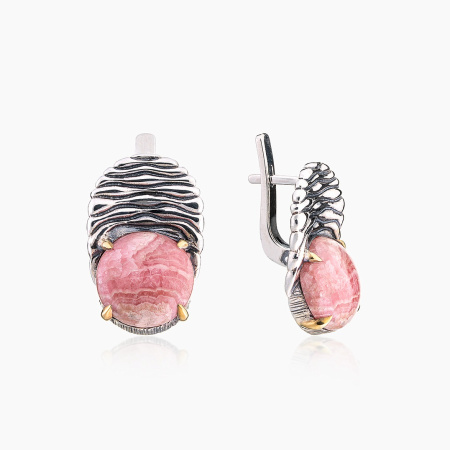 Серьги из серебра с камнем родохрозит