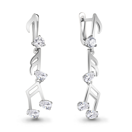 Серьги из серебра с фианитами «Ноты»