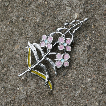 Серебряная брошь с эмалью «Иван-чай»