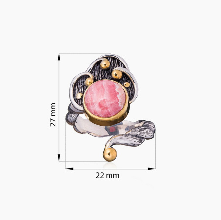 Серебряное кольцо «Родохрозитовый Кокошник»