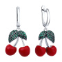 Серебряные серьги с эмалью и фианитами «Вишня»