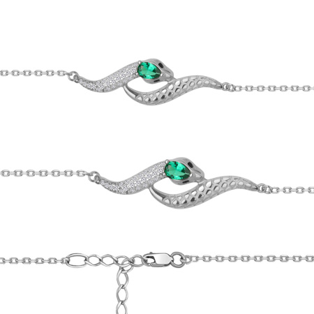 Браслет из серебра с ноноизумрудом и фианитами «Змея»