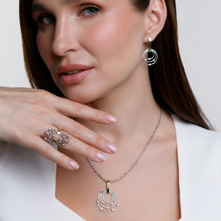 Серебряные серьги с фианитами и золотом