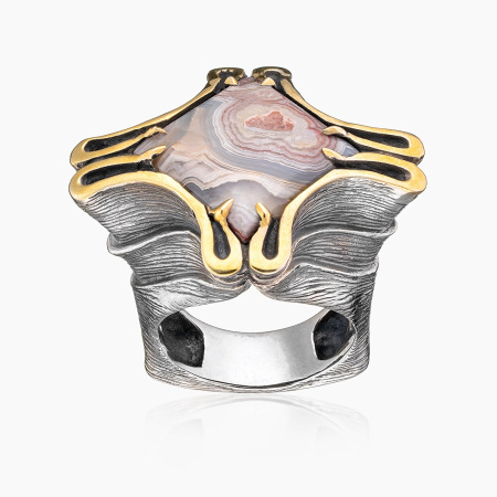 Серебряное кольцо «Крест» с агатом