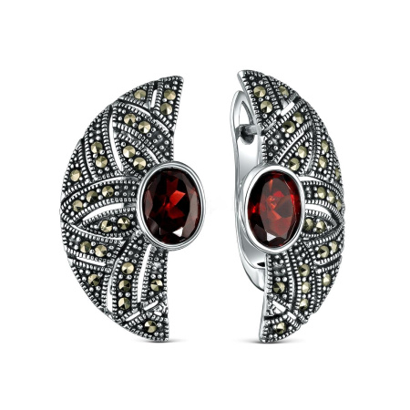 Серьги из серебра с гранатом и марказитами