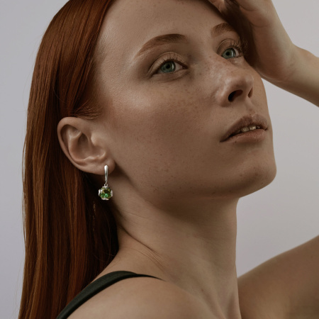 Серебряные серьги с кварцем и фианитами