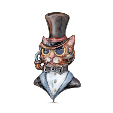 Брошь из серебра с эмалью «Кот джентльмен»