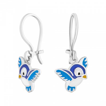 Детские серебряные серьги «Птичка» с эмалью