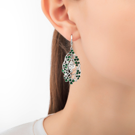 Серьги из серебра с фианитом «Клевер»