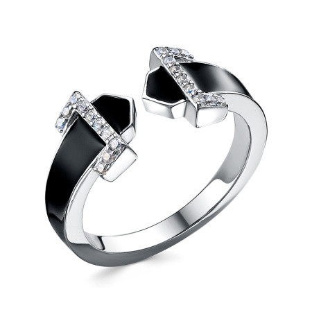 Кольцо из серебра с кубическим цирконием и эмалью «Ремень»