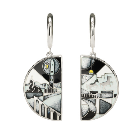 Серьги «Санкт-Петербург Ночь» из серебра с эмалью