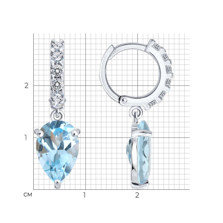 Серьги из серебра с топазом и фианитами