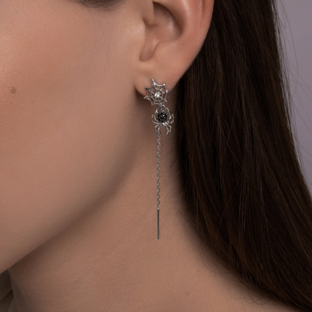Серьги из серебра с фианитами «Паук»