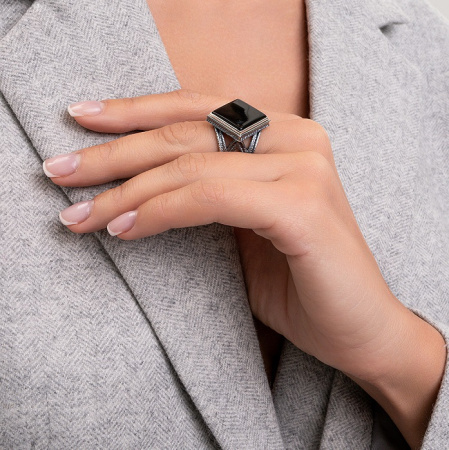 Серебряное кольцо «Полуночный Лес» с ониксом