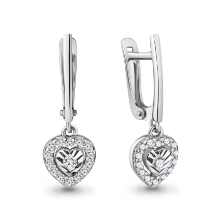 Серьги из серебра с фианитами «Сердце»